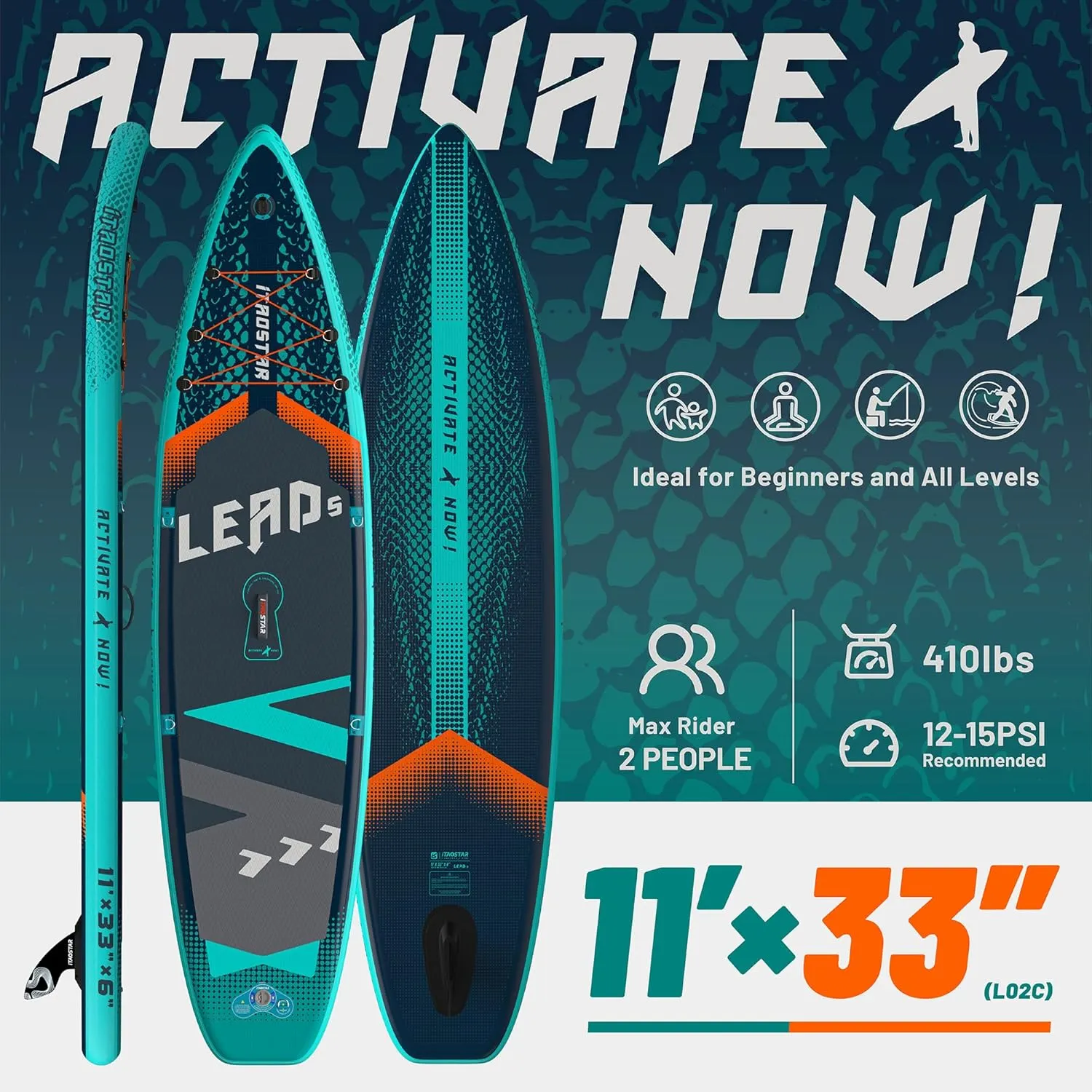 Lead 11 x 33" / 1235" Extra Wide Inflatable Stand Up Paddle Board - Premium SUP Board Kit - Ultra Stable Paddleboard for Adults & Youth - All Skill Levels - for Lakes, Oceans & Fishing