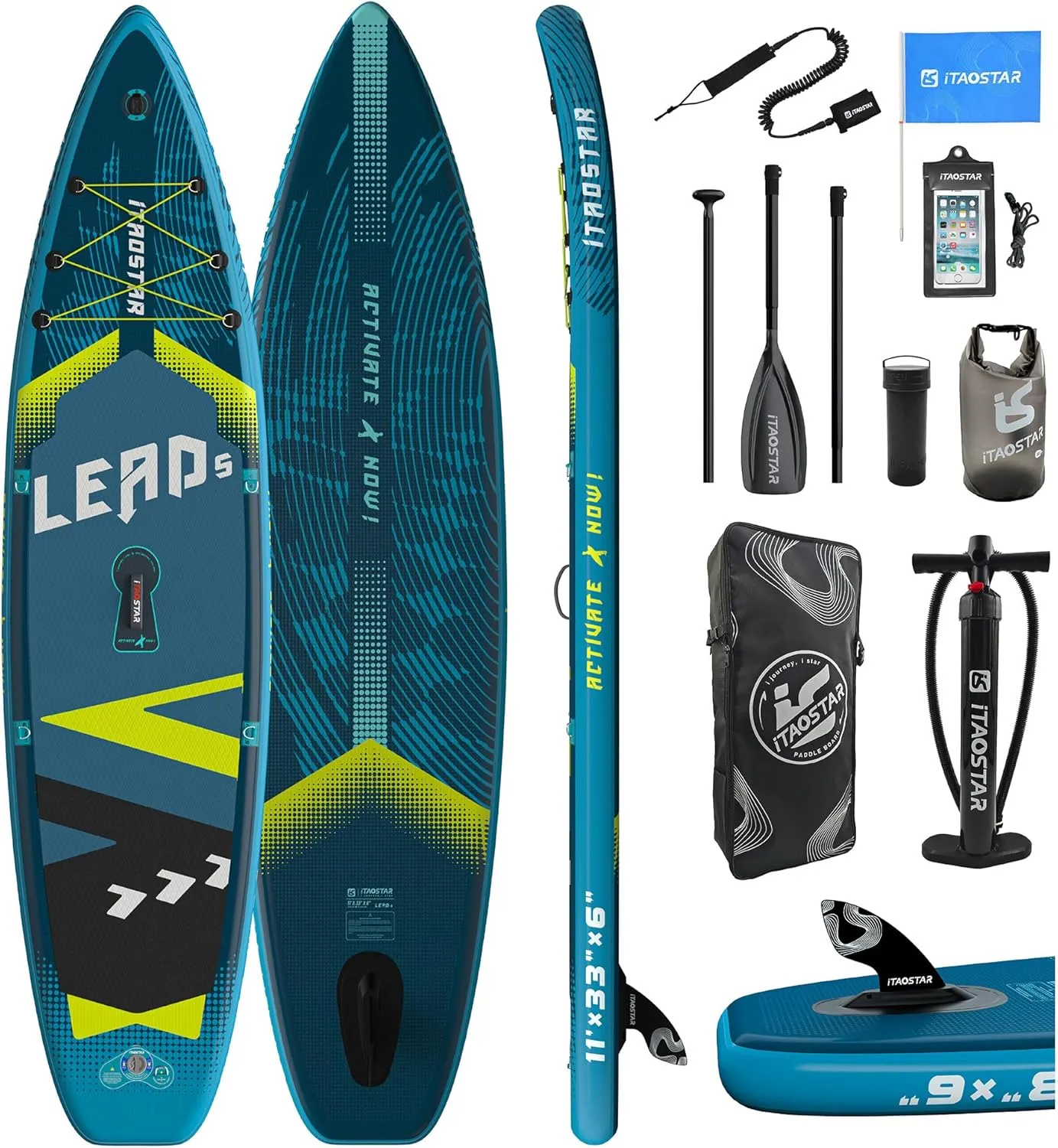 Lead 11 x 33" / 1235" Extra Wide Inflatable Stand Up Paddle Board - Premium SUP Board Kit - Ultra Stable Paddleboard for Adults & Youth - All Skill Levels - for Lakes, Oceans & Fishing