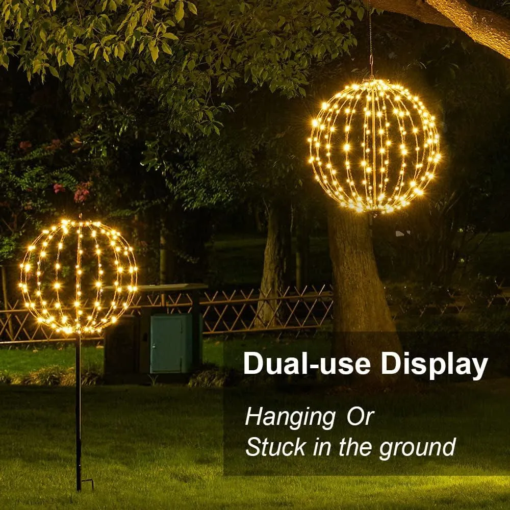 LED Light Ball Yard Decoration Pathway Lights Sphere Light Fold Flat Metal Frame Indoor Outdoor Waterproof Garden Lights