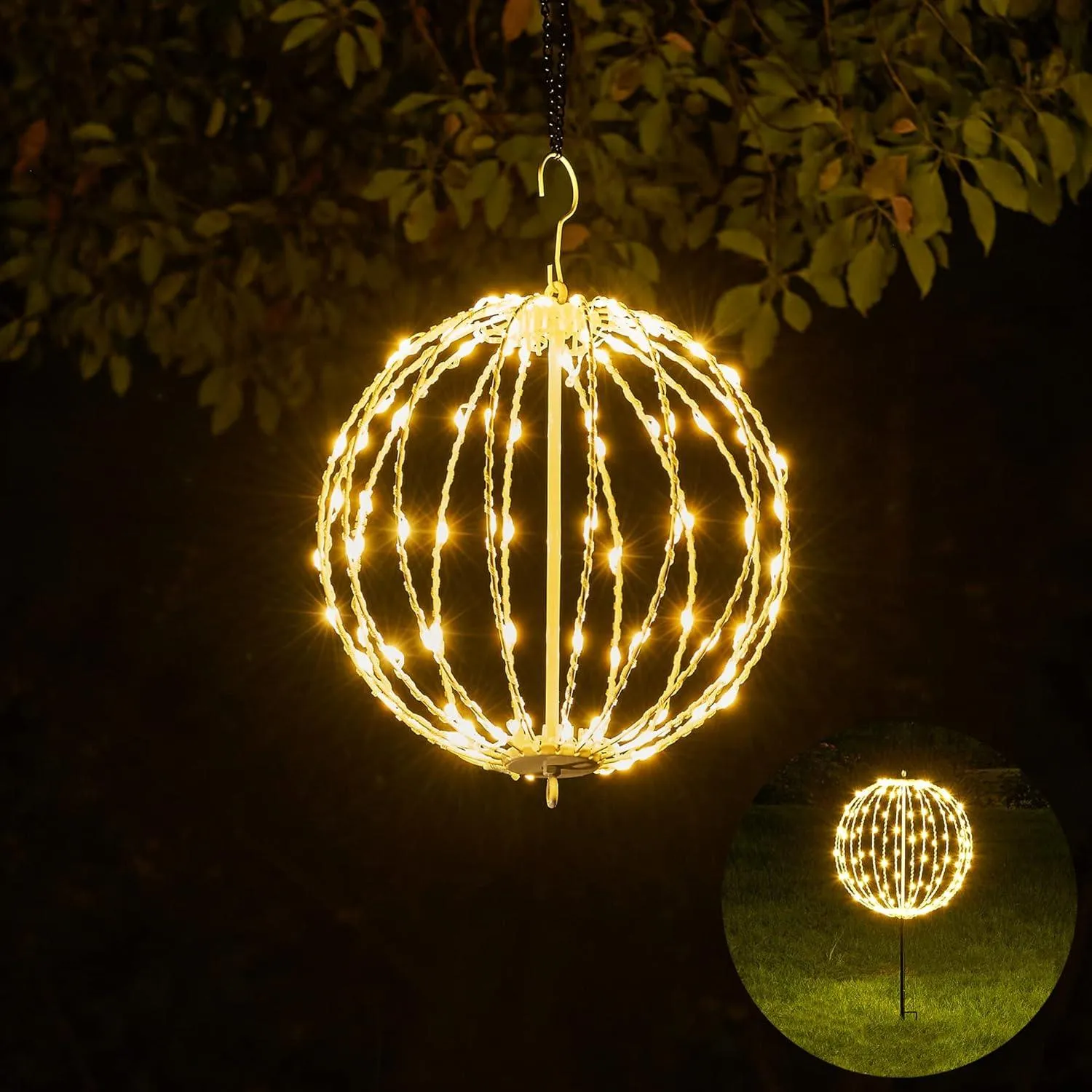 LED Light Ball Yard Decoration Pathway Lights Sphere Light Fold Flat Metal Frame Indoor Outdoor Waterproof Garden Lights