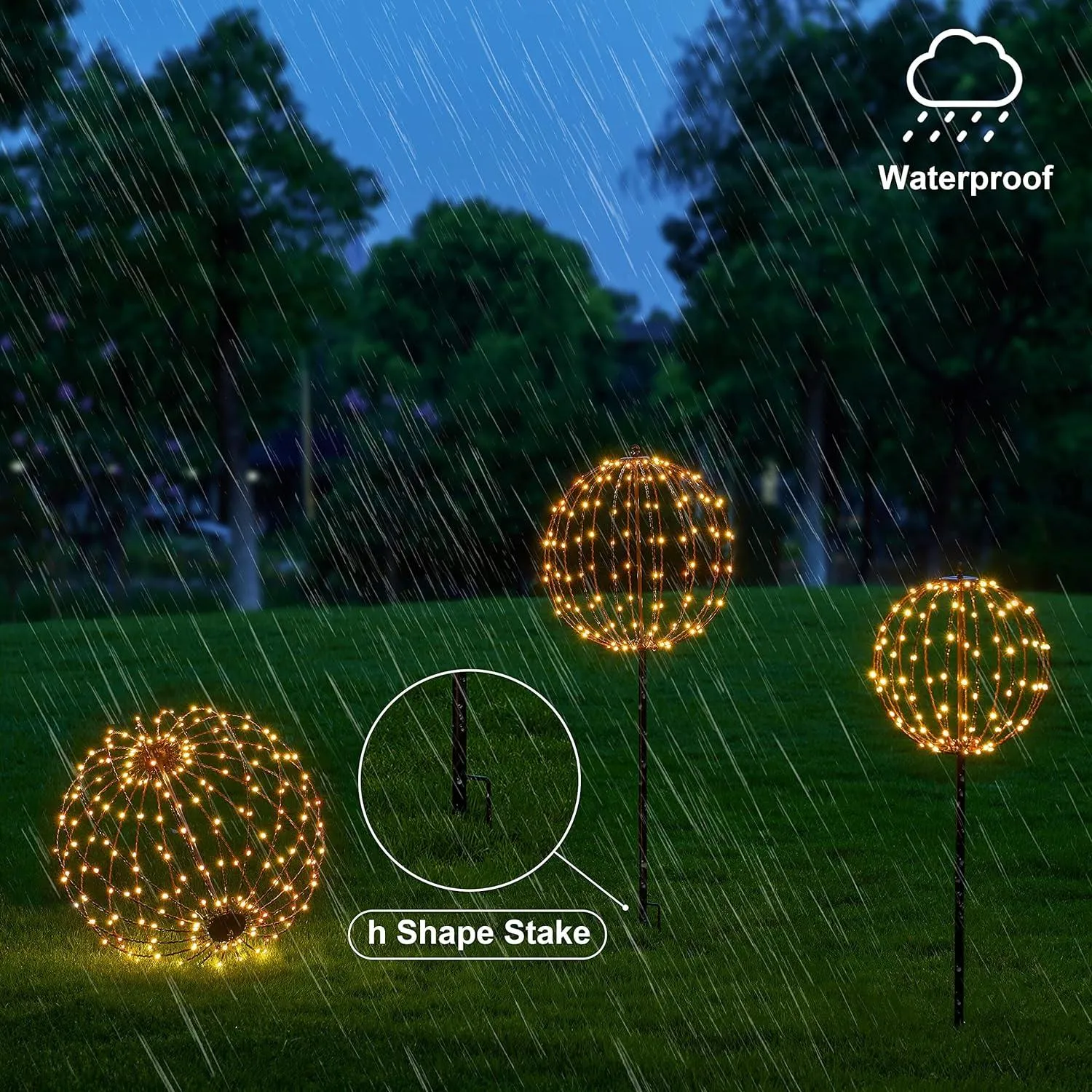 LED Light Ball Yard Decoration Pathway Lights Sphere Light Fold Flat Metal Frame Indoor Outdoor Waterproof Garden Lights