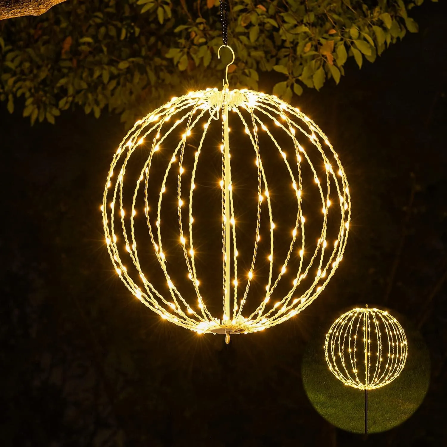 LED Light Ball Yard Decoration Pathway Lights Sphere Light Fold Flat Metal Frame Indoor Outdoor Waterproof Garden Lights