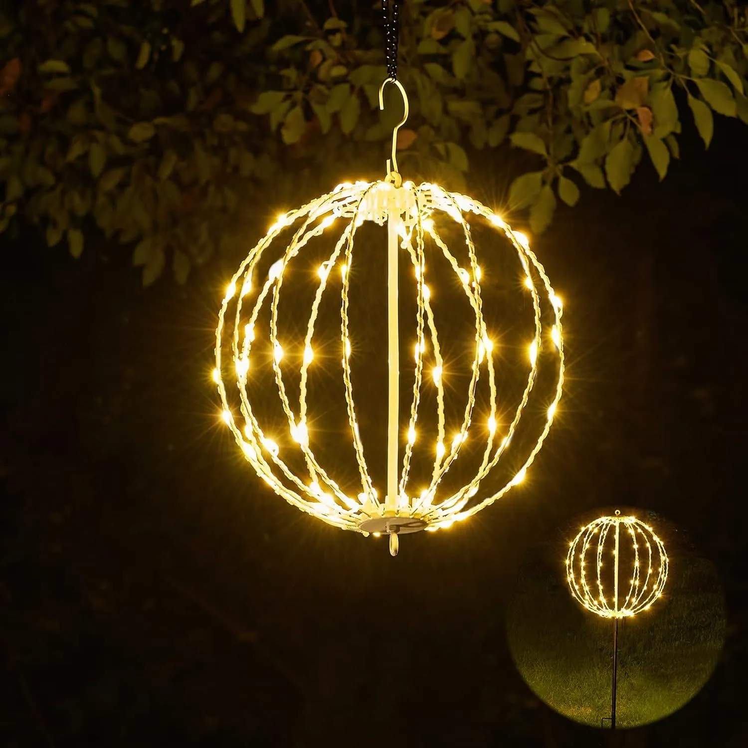 LED Light Ball Yard Decoration Pathway Lights Sphere Light Fold Flat Metal Frame Indoor Outdoor Waterproof Garden Lights