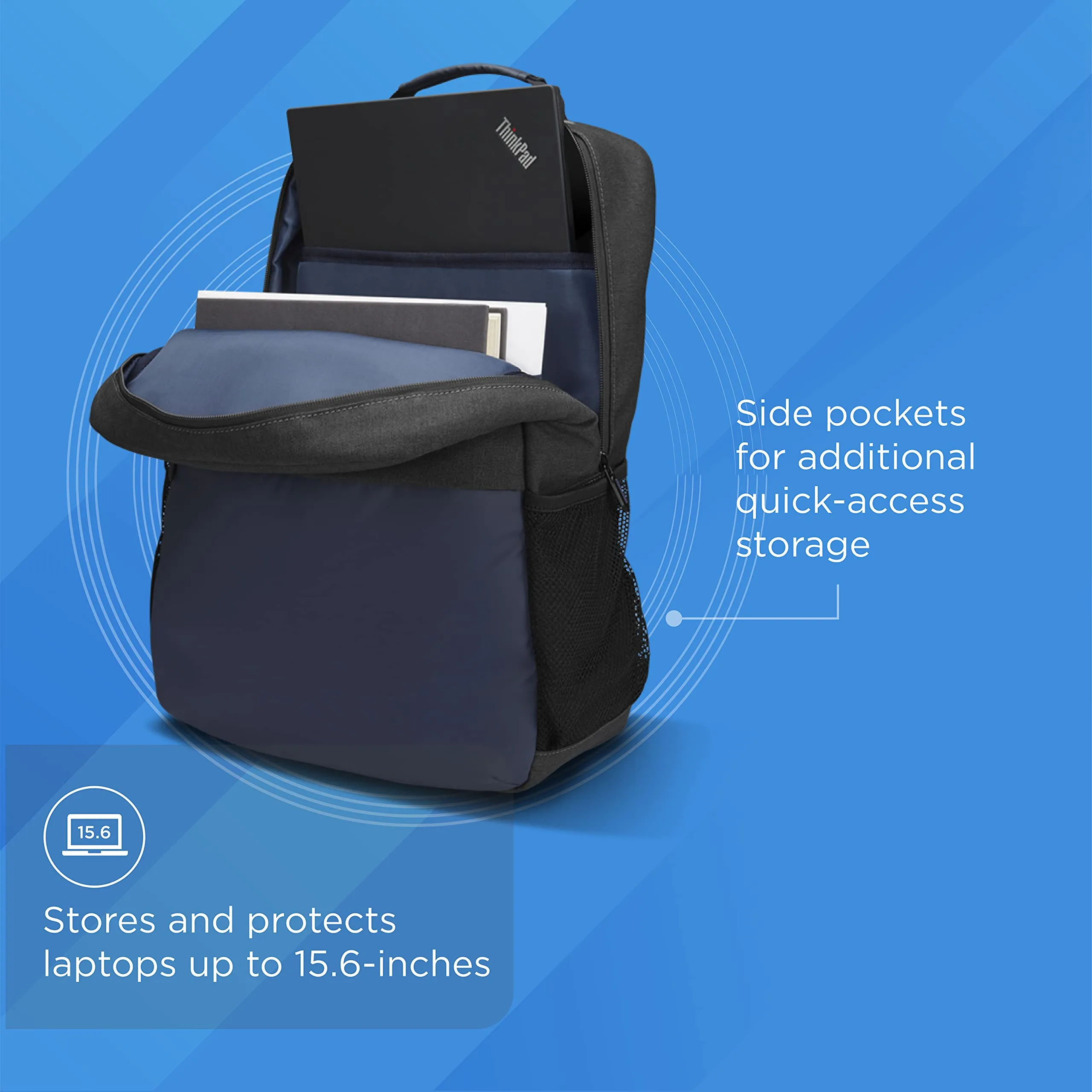 Lenovo 15.6" Slim Everyday Backpack, Compact, Water-resistant, Organized storage:Laptop sleeve,tablet pocket,front workstation,2-side pockets,Padded adjustable shoulder straps