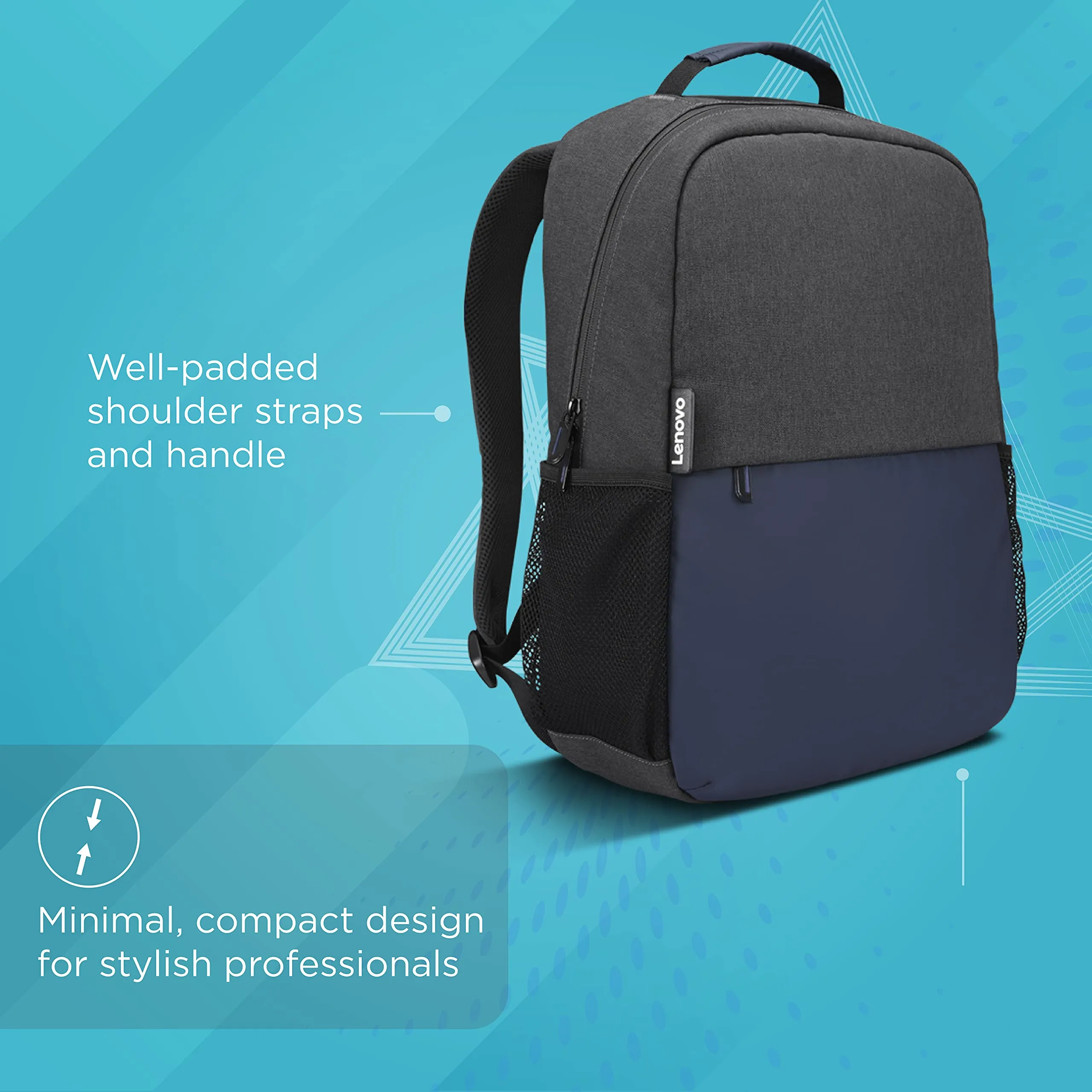 Lenovo 15.6" Slim Everyday Backpack, Compact, Water-resistant, Organized storage:Laptop sleeve,tablet pocket,front workstation,2-side pockets,Padded adjustable shoulder straps