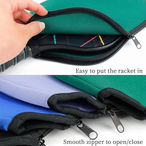 MYKUJA Pack Of 4 Pickleball Paddle Cover, Neoprene Pickleball Racket Sleeve, Black, Blue, Green, Purple, Pickball Cover Men Women