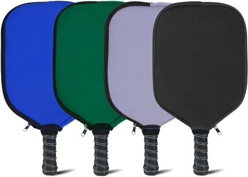 MYKUJA Pack Of 4 Pickleball Paddle Cover, Neoprene Pickleball Racket Sleeve, Black, Blue, Green, Purple, Pickball Cover Men Women