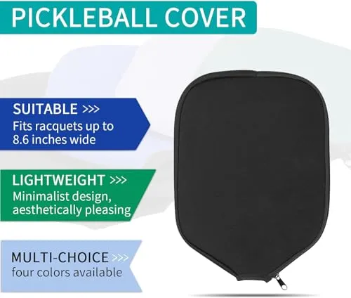 MYKUJA Pack Of 4 Pickleball Paddle Cover, Neoprene Pickleball Racket Sleeve, Black, Blue, Green, Purple, Pickball Cover Men Women