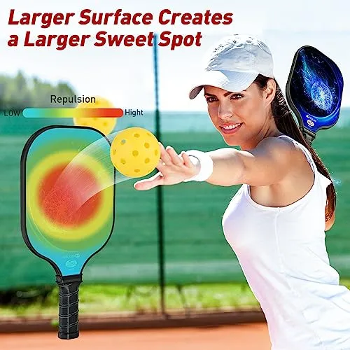 NATOLIKE Lightweight Pickleball Paddles, USAPA Approved Set of 2, Fiberglass Surface with Polypropylene Core Pickleball Set, 2 Pickleball Rackets, 4 Balls, 2 Cooling Towels & Bag