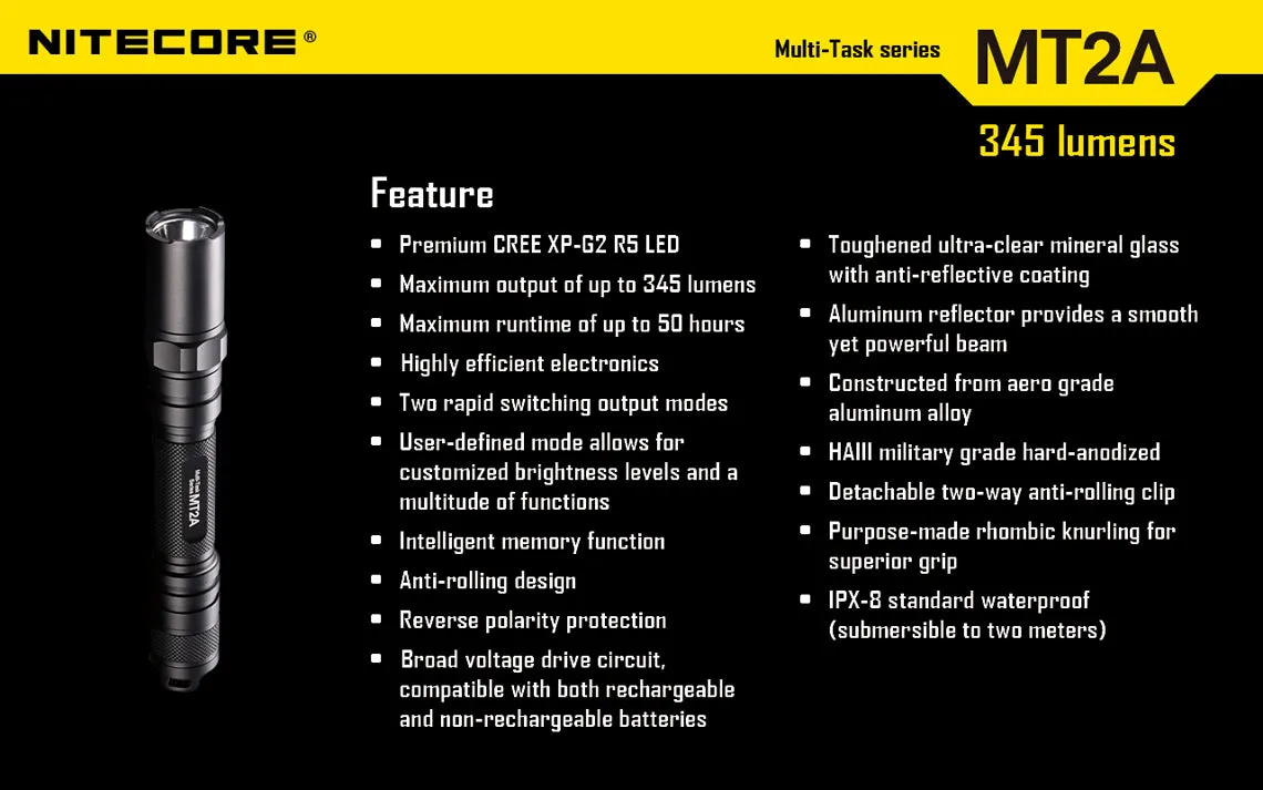 Nitecore MT2A 345 lumens LED Multi-Task Flashlight