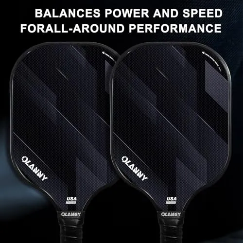 OLANNY Pickleball Paddles Rackets Fiber Face & Polymer Honeycomb Core Pickleball Set Lightweight Pickleball Set 2 Paddles with 4 Balls and a Bag for Kids & Beginners