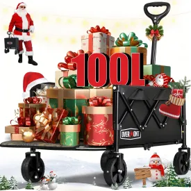 OVERMONT Collapsible Foldable Wagon Cart - 220lbs Extended Lightweight Portable Folding Utility Wagons with Wheels - 100L Small Garden Grocery Cart for Shopping, Grocery,Sports,Garden