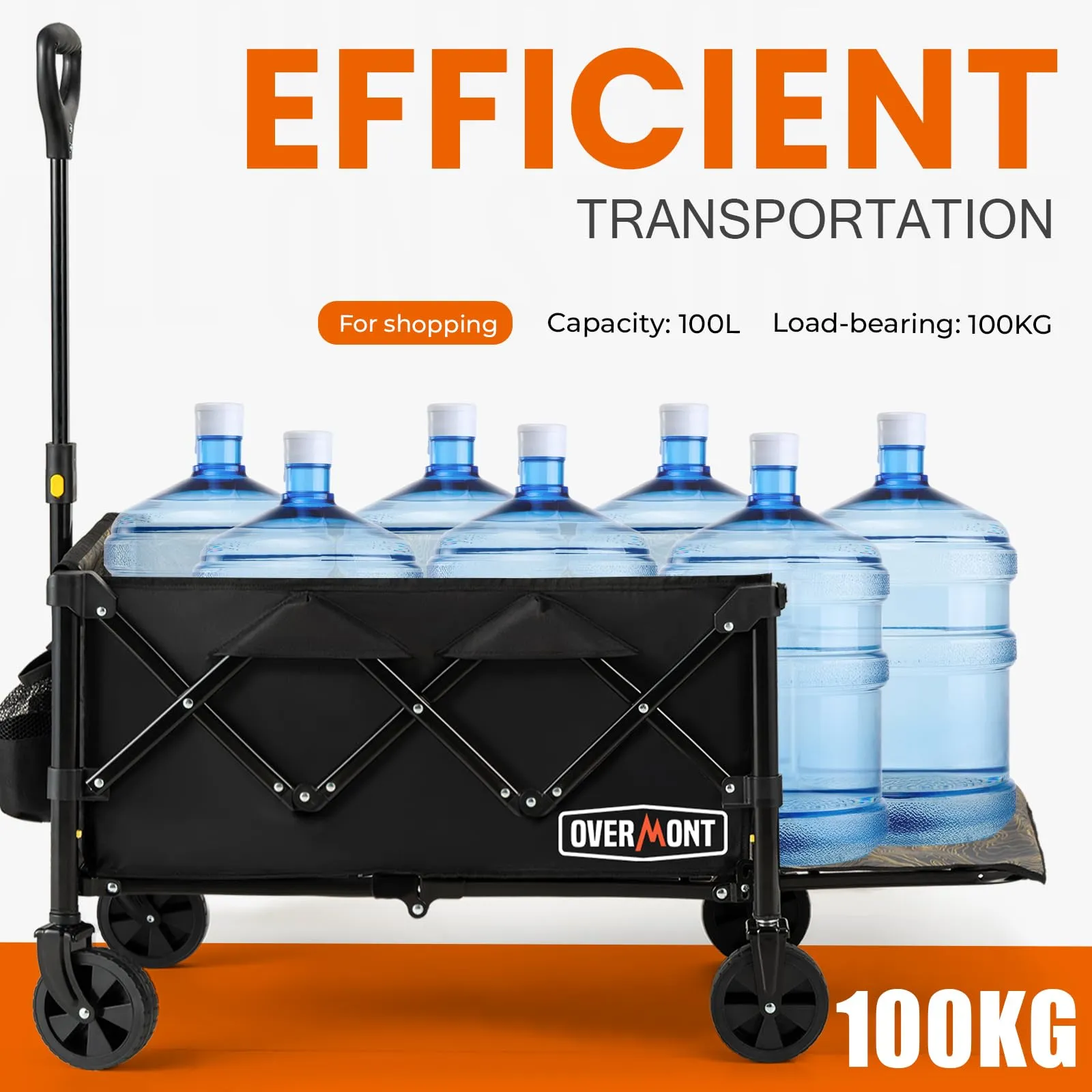 OVERMONT Collapsible Foldable Wagon Cart - 220lbs Extended Lightweight Portable Folding Utility Wagons with Wheels - 100L Small Garden Grocery Cart for Shopping, Grocery,Sports,Garden