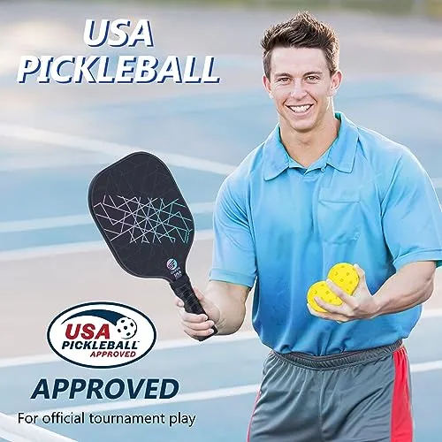 OXIKEN Pickleball Paddles Set of 4, USAPA Approved Carbon Fiber Pickle Ball Paddle (CHS), Polypropylene Honeycomb Core, Anti Slip Sweat Absorbing Grip, 4 Replacement Soft Grip, 6 Pickleball, Bag
