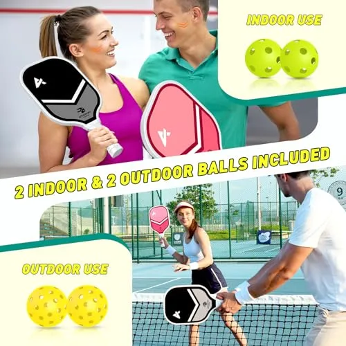 Pickleball Paddles Set of 2, USAPA Approved Lightweight Fiberglass Pickleball Set with 4 Pickleballs, 1 Pickleball Sling Bag, 2 Cooling Towels, Pickleball Gifts for Women Men Beginners & Professional