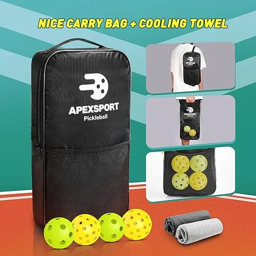 Pickleball Paddles Set of 2, USAPA Approved Lightweight Fiberglass Pickleball Set with 4 Pickleballs, 1 Pickleball Sling Bag, 2 Cooling Towels, Pickleball Gifts for Women Men Beginners & Professional