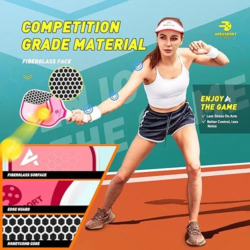Pickleball Paddles Set of 2, USAPA Approved Lightweight Fiberglass Pickleball Set with 4 Pickleballs, 1 Pickleball Sling Bag, 2 Cooling Towels, Pickleball Gifts for Women Men Beginners & Professional