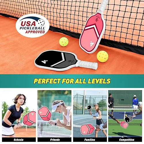 Pickleball Paddles Set of 2, USAPA Approved Lightweight Fiberglass Pickleball Set with 4 Pickleballs, 1 Pickleball Sling Bag, 2 Cooling Towels, Pickleball Gifts for Women Men Beginners & Professional