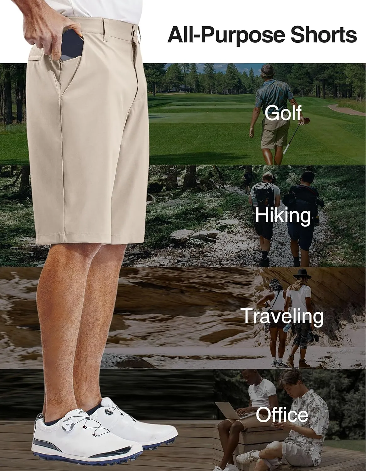 PULI Mens Golf Hiking Shorts Lightweight Casual Dress 12" Inseam Work Stretch Travel Hybrid Quick Drying with Pockets