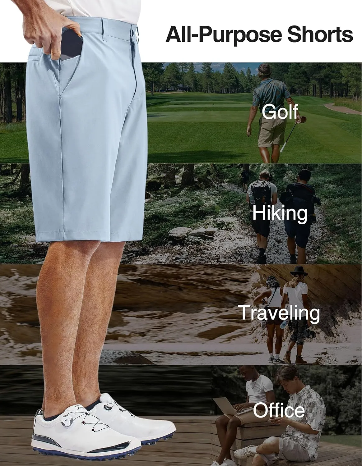 PULI Mens Golf Hiking Shorts Lightweight Casual Dress 12" Inseam Work Stretch Travel Hybrid Quick Drying with Pockets