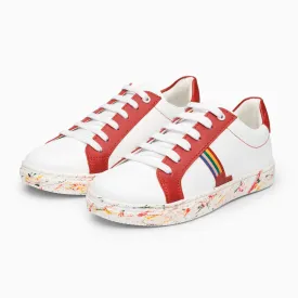 Rainbow Splash Kids Leather Sneakers - White & Red