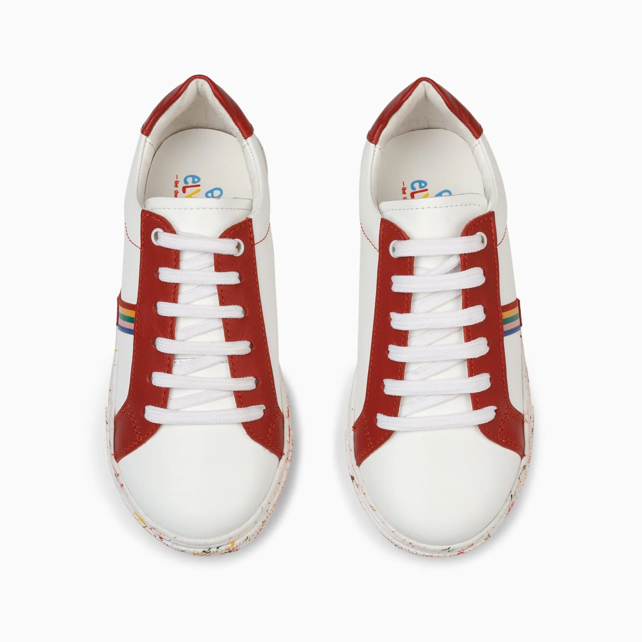 Rainbow Splash Kids Leather Sneakers - White & Red
