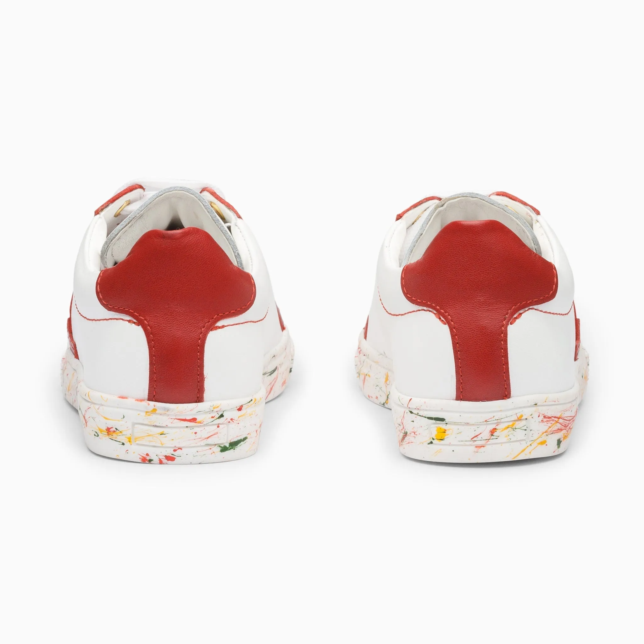 Rainbow Splash Kids Leather Sneakers - White & Red
