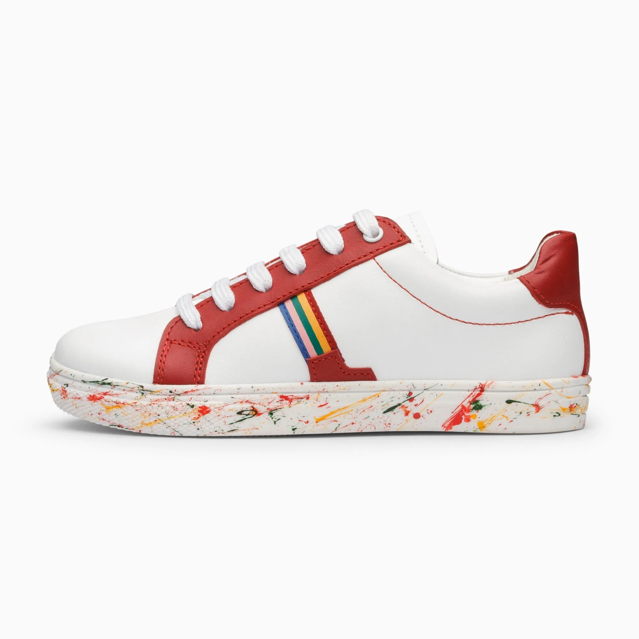 Rainbow Splash Kids Leather Sneakers - White & Red