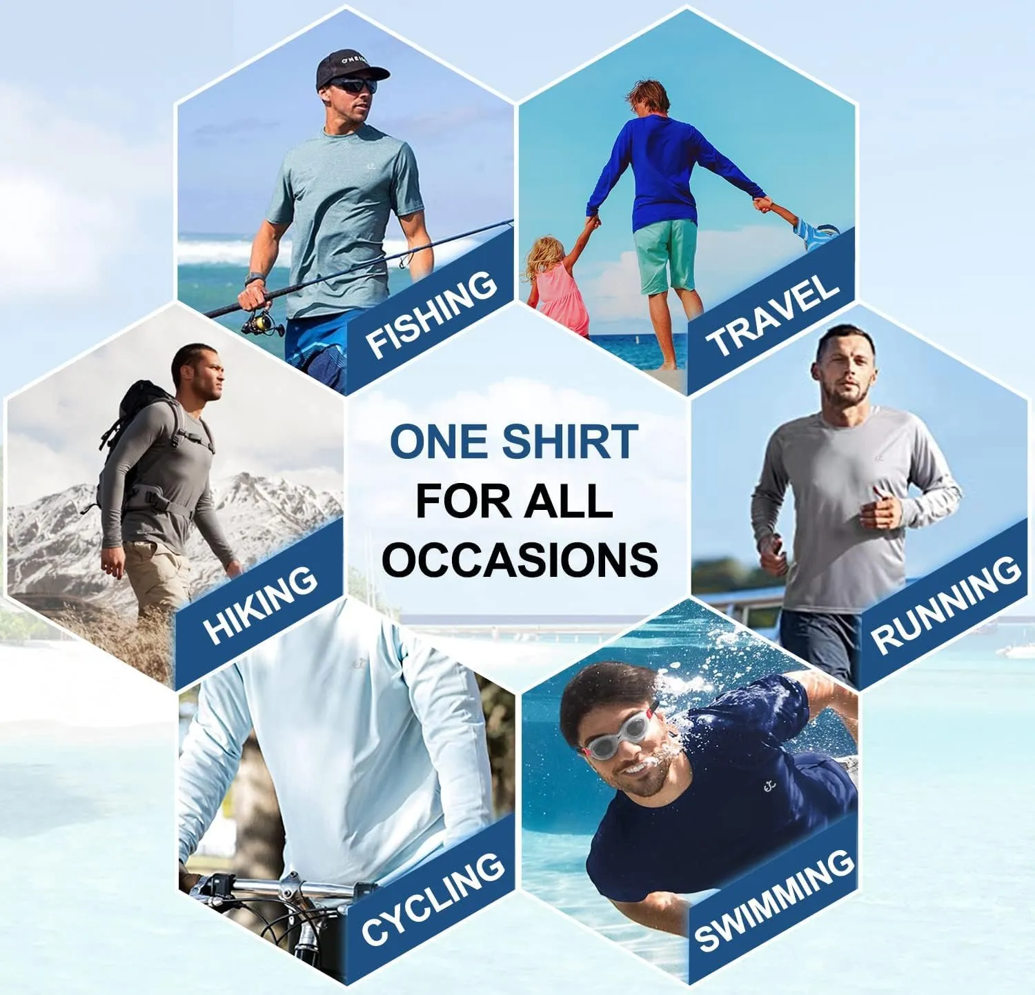 Rash Guard for Men Swim Shirt Quick Dry Fishing Shirts for Men UPF 50  Long Sleeve UV Sun Protection Beach Shirts