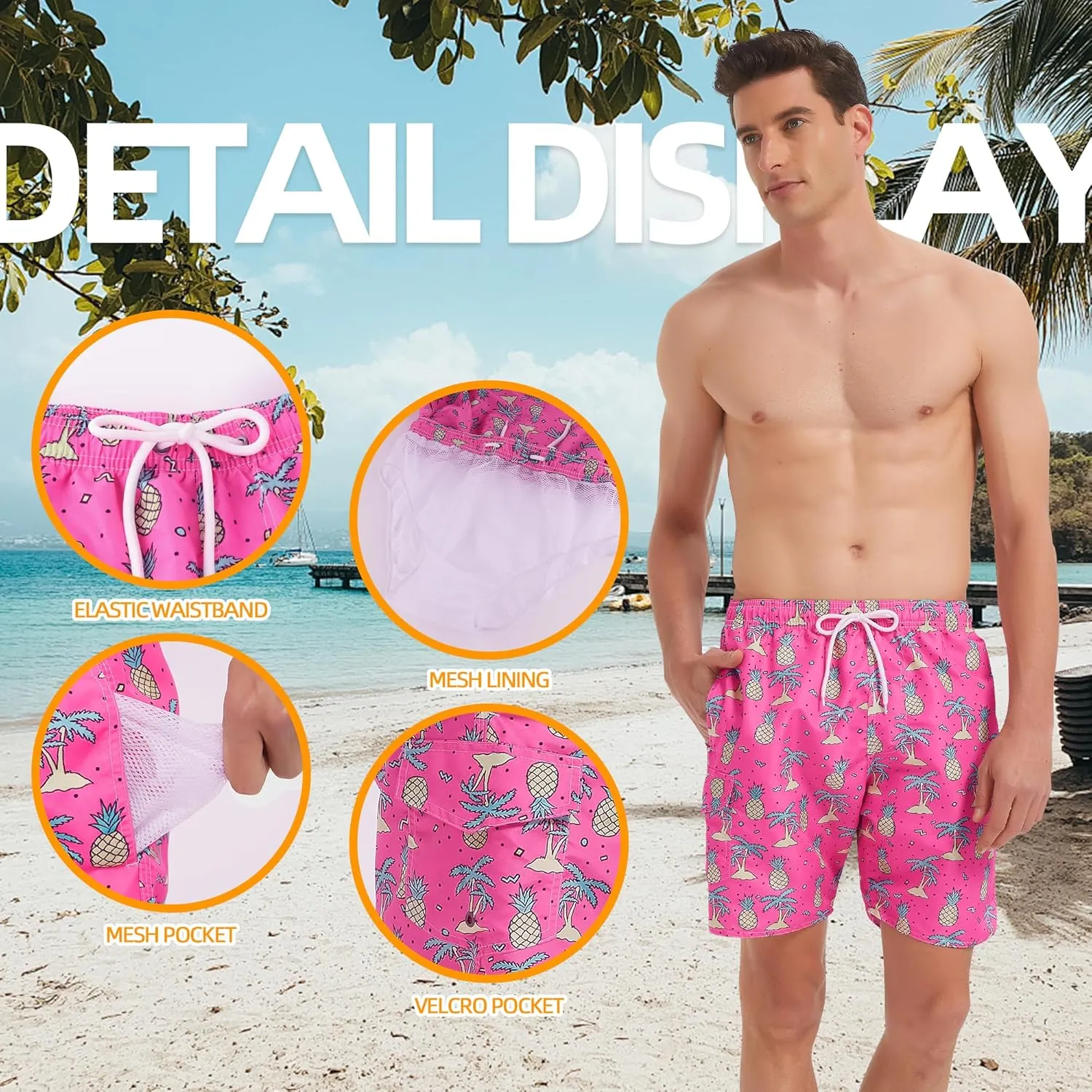 Scotamalone Mens Swim Trunks Swimming Shorts Swimwear Bathing Suits Quick Dry 7 Inch with Mesh Lining