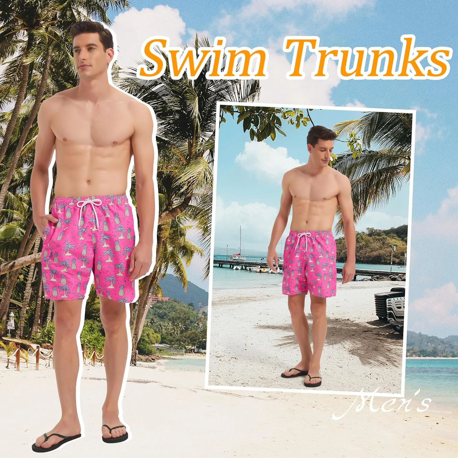 Scotamalone Mens Swim Trunks Swimming Shorts Swimwear Bathing Suits Quick Dry 7 Inch with Mesh Lining