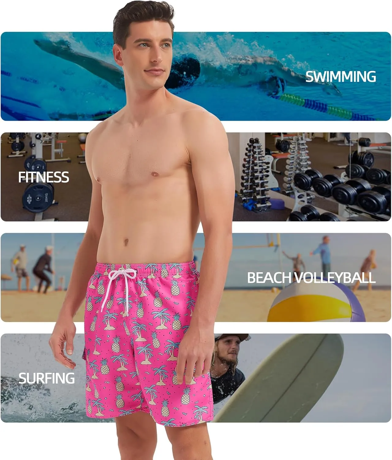 Scotamalone Mens Swim Trunks Swimming Shorts Swimwear Bathing Suits Quick Dry 7 Inch with Mesh Lining