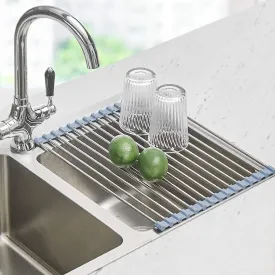 Seropy Roll up Dish Drying Rack, over the Sink Dish Drying Rack Kitchen Rolling Dish Drainer, Foldable Sink Rack Mat Stainless Steel Wire Dish Drying Rack for Kitchen Sink Counter Storage 17.5X11.8