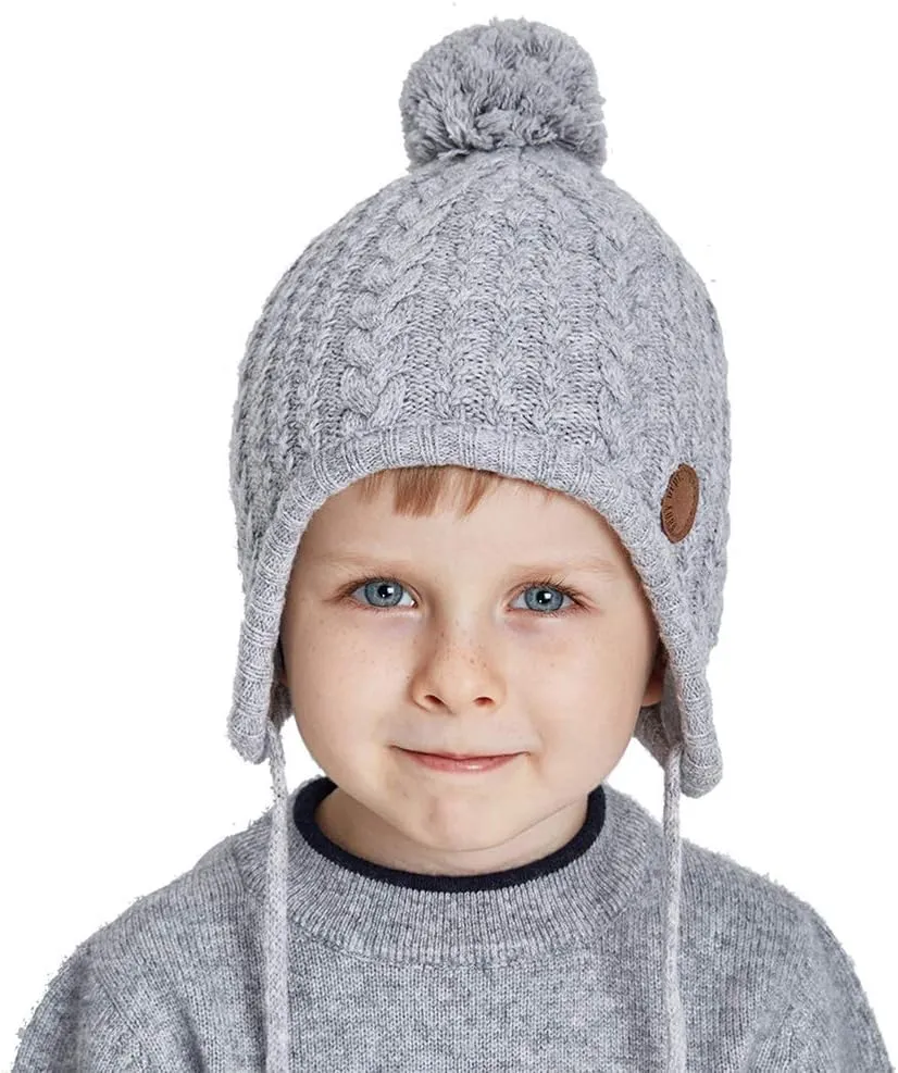 SOMALER Toddler Baby Boys Girls Winter Hat Kids Ear Flap Warm Fleece Lined Knit Beanie Fur Pom Hat