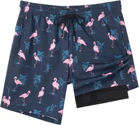 SURF CUZ Mens Swim Trunks with Compression Liner Quick Dry Swim Shorts 7" Swimming Trunks Stretch Bathing Suit 7 Inch