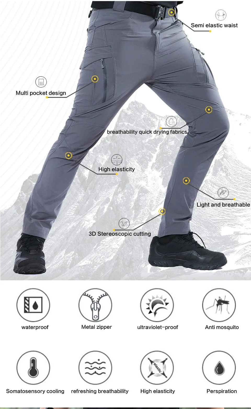 Tactical Mens IX9 Cargo Pants Combat SWAT Stretch Trousers Waterproof