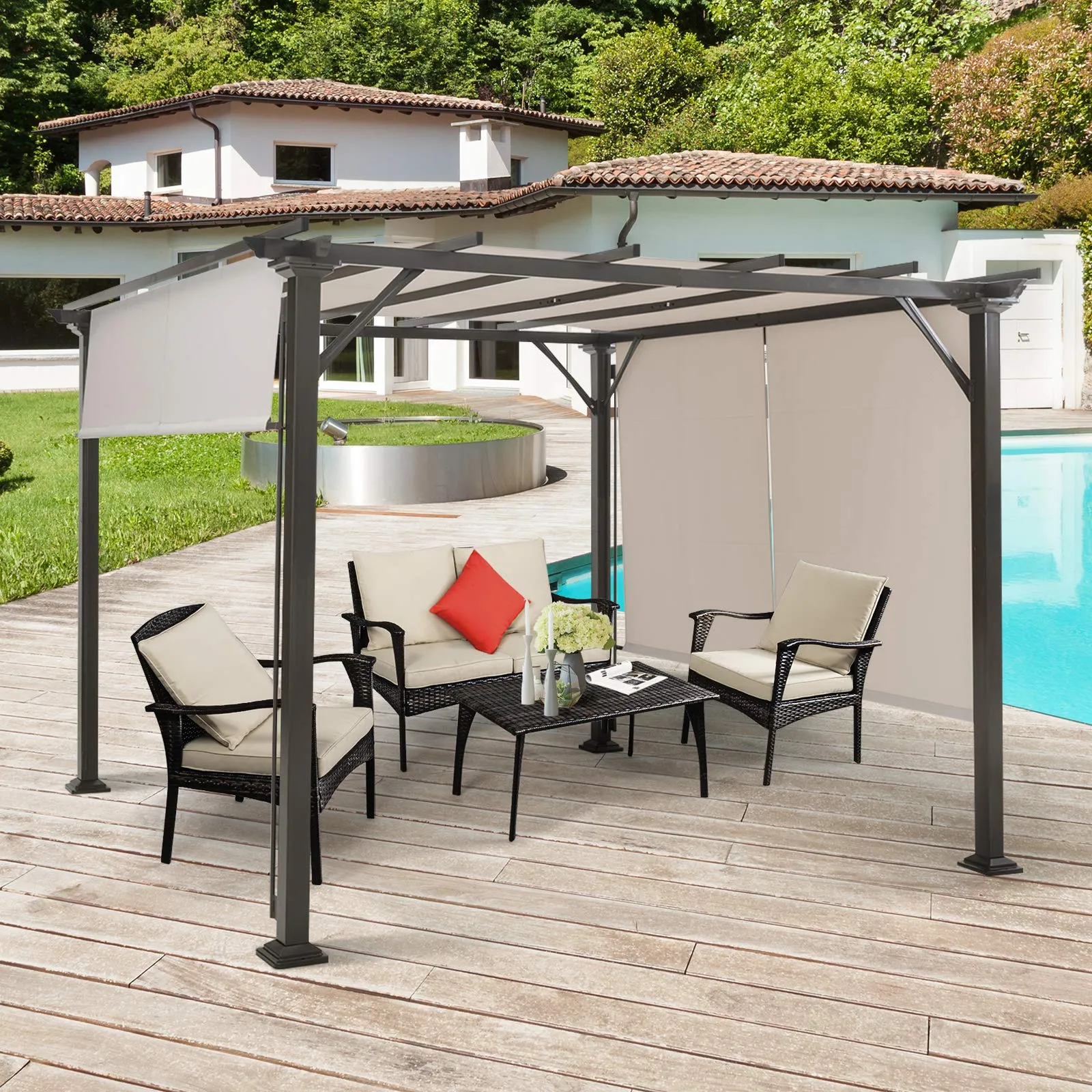 Tangkula 2PCS 16x4 Ft Universal Replacement Canopy for Pergola Structure