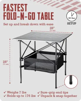TrailBuddy Folding Camping Table - Small, Aluminum, Foldable Tables with Carry Bag Included - Lightweight and Portable for Beach, Picnic, Tailgate & Outdoor Use, 28in x 28in x 28in