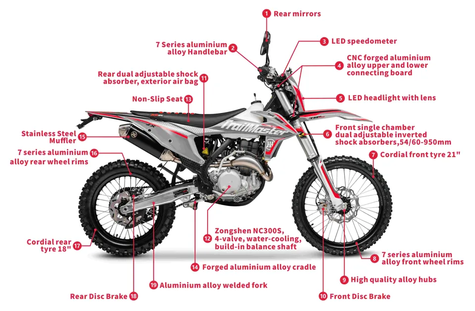 Trailmaster JHL LX300 Dirt Bike, 283CC Water Cooled, EFI, Dual Cam, DOT Light Package, Balanced Shaft, Adjustable Shocks, Electric Start