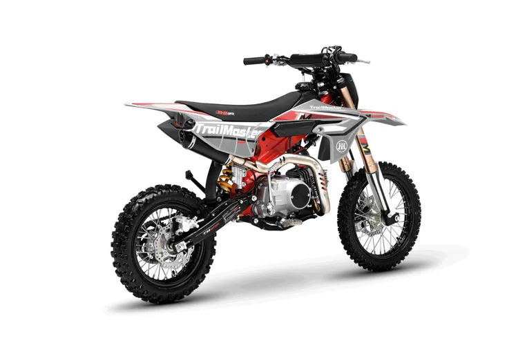 Trailmaster JHL MK125 Dirt Bike, 123.6cc, 4 speed manual trans,  Air Cooled, Electric Start, Dual Disk Brakes,29.5 inch seat, 14 inch front tire, Inverted Front Forks, Rear Nitrogen Mono Shock.
