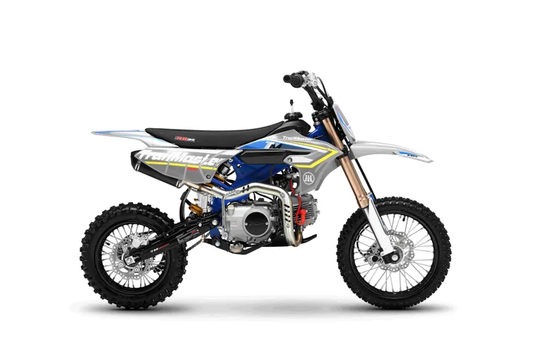 Trailmaster JHL MK125 Dirt Bike, 123.6cc, 4 speed manual trans,  Air Cooled, Electric Start, Dual Disk Brakes,29.5 inch seat, 14 inch front tire, Inverted Front Forks, Rear Nitrogen Mono Shock.