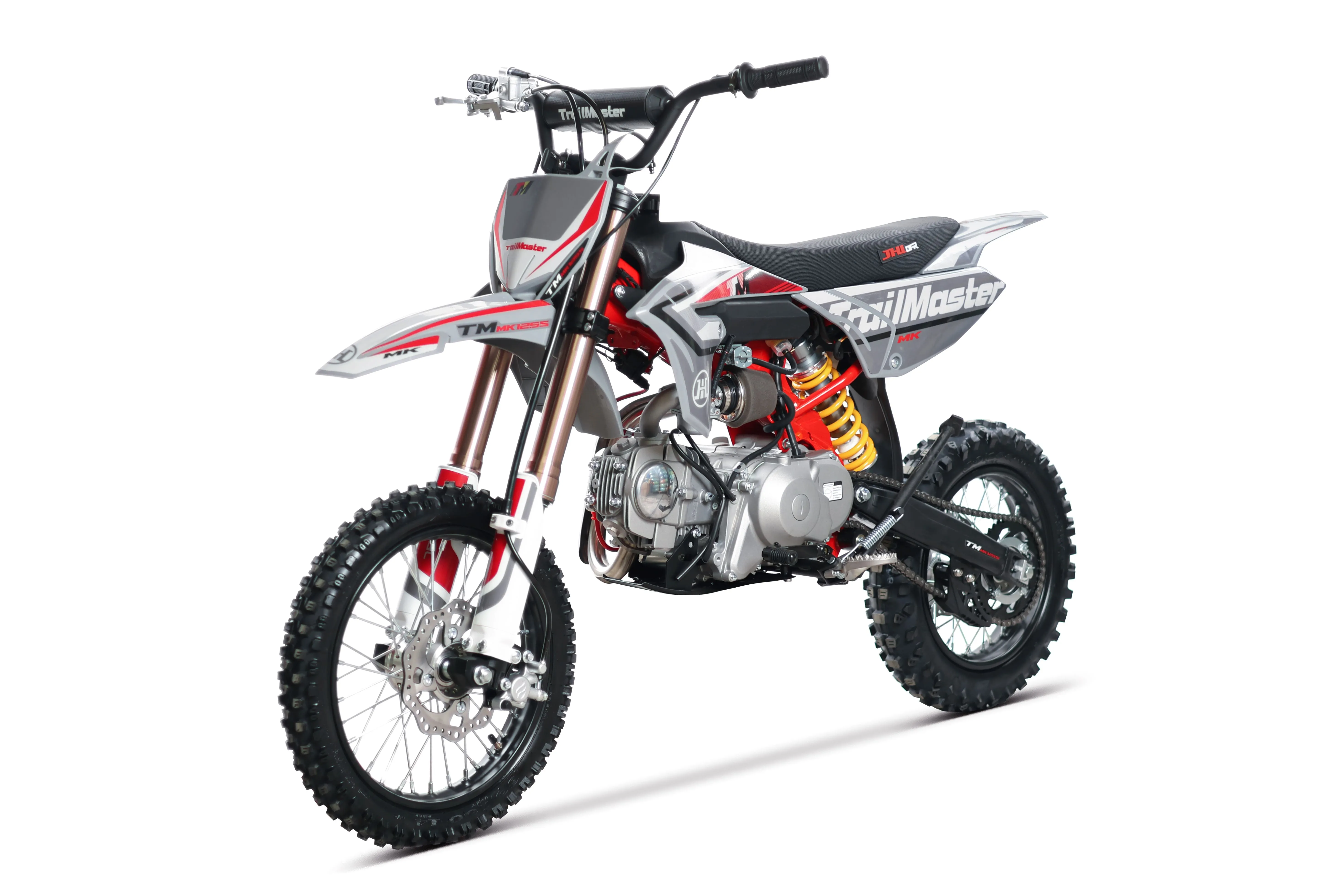 Trailmaster JHL MK125S PRO Dirt Bike, Dirt Bike, 4 speed semi automatic  trans,  Air Cooled, Electric Start, Dual Disk Brakes,29.5 inch seat, 14 inch front tire, Inverted Front Forks, Rear Nitrogen Mono Shock