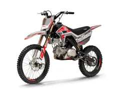 Trailmaster SX125 Dirt Bike, 4 speed manual trans, Air Cooled, Stainless Exhaust, Electric Start, 19 inch front tire, 32.70 inch seat height, Water Proof Wiring Harness
