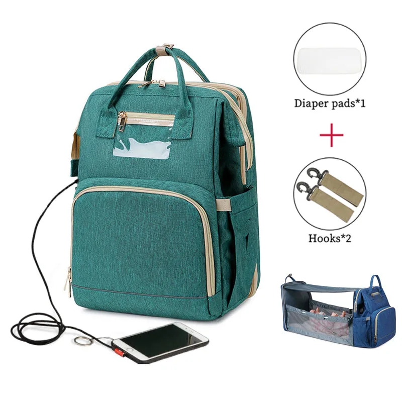 USB Diaper Bags Backpack Baby Bed Crib Bag Large Capacity Insulation Nursing Stroller Bag With Changing Mat