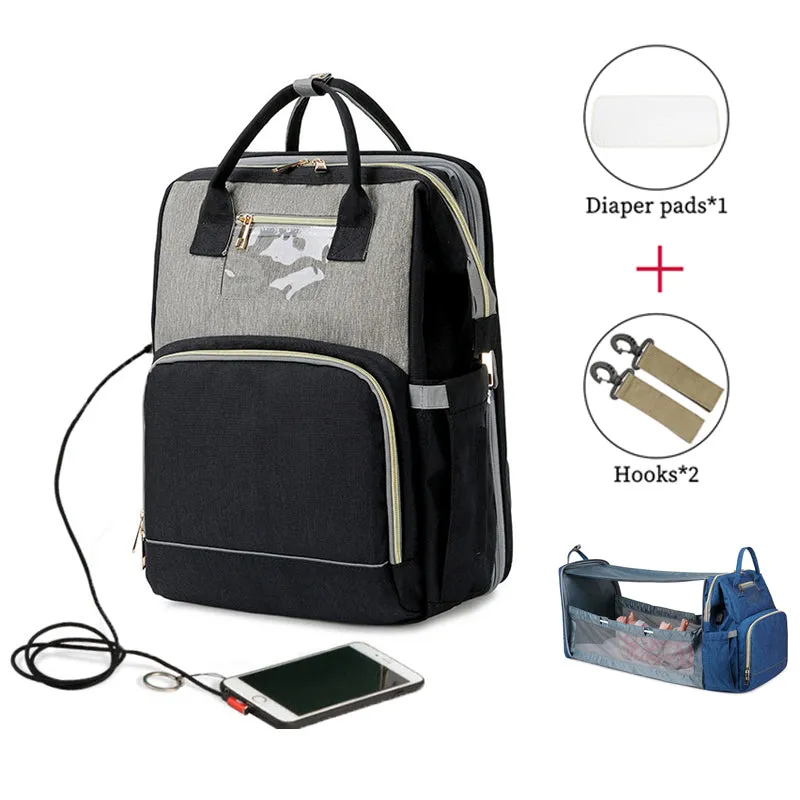 USB Diaper Bags Backpack Baby Bed Crib Bag Large Capacity Insulation Nursing Stroller Bag With Changing Mat