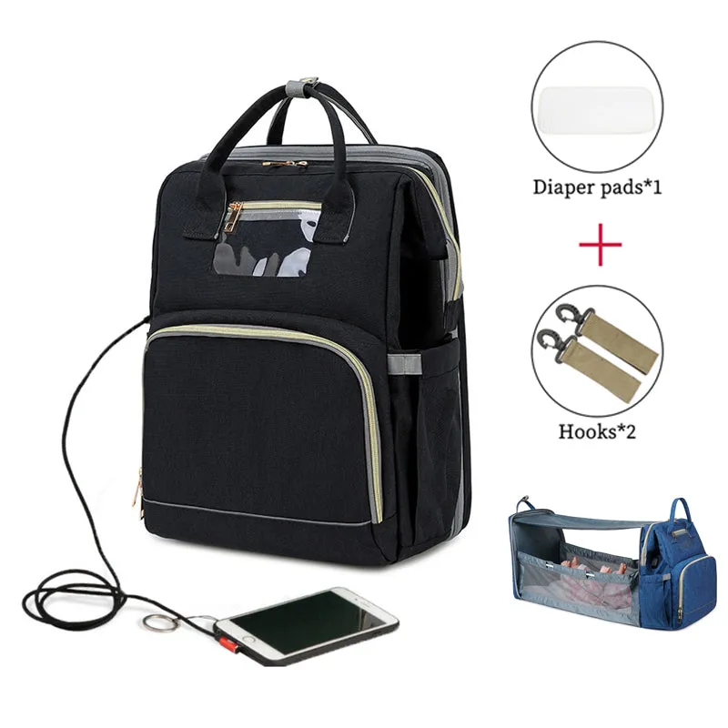USB Diaper Bags Backpack Baby Bed Crib Bag Large Capacity Insulation Nursing Stroller Bag With Changing Mat