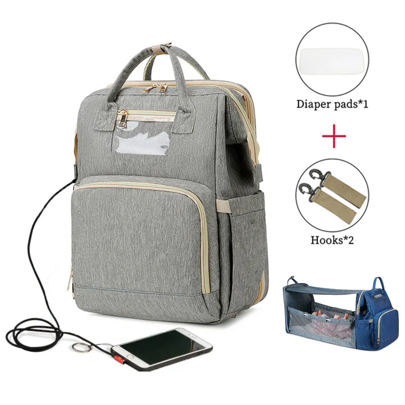USB Diaper Bags Backpack Baby Bed Crib Bag Large Capacity Insulation Nursing Stroller Bag With Changing Mat