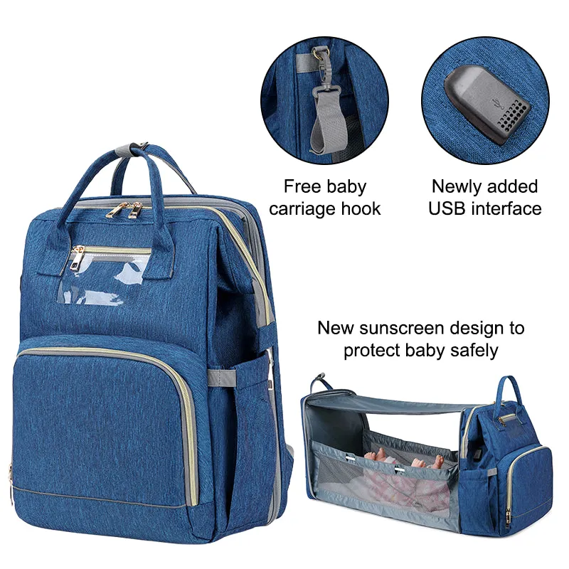 USB Diaper Bags Backpack Baby Bed Crib Bag Large Capacity Insulation Nursing Stroller Bag With Changing Mat