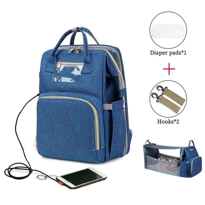 USB Diaper Bags Backpack Baby Bed Crib Bag Large Capacity Insulation Nursing Stroller Bag With Changing Mat