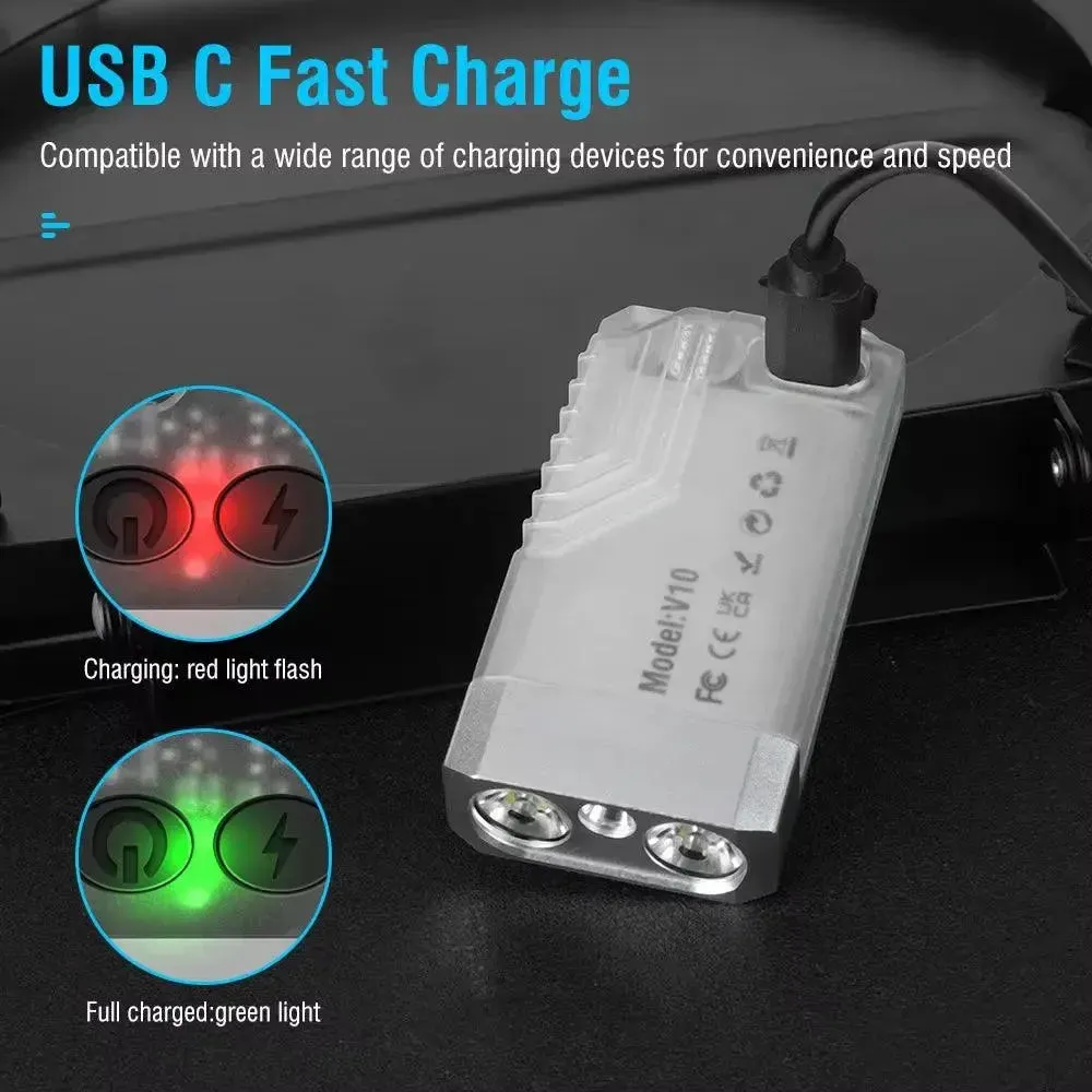 V10 EDC Keychain Light 1000 LM Powerful LED Flashlight Type-C Rechargeable Uv Lamp Tiki Fishing Torch Camping Lantern